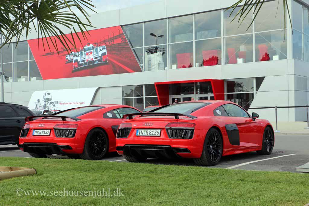 Audi R8 V10 in front of a Audi hospitality