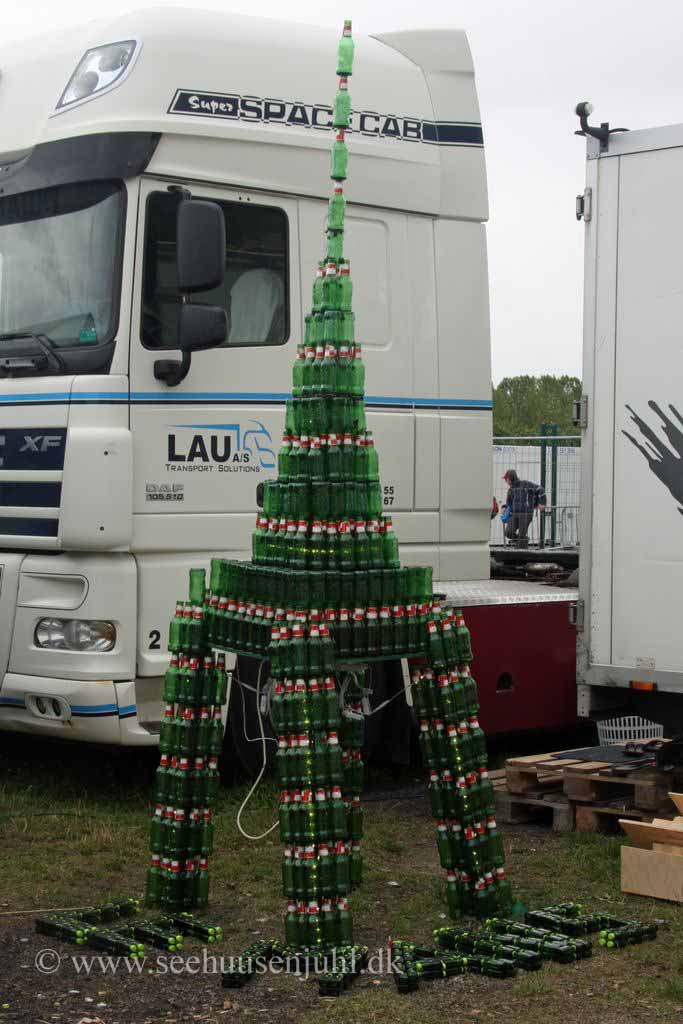 Beer bottle tower with build in lights